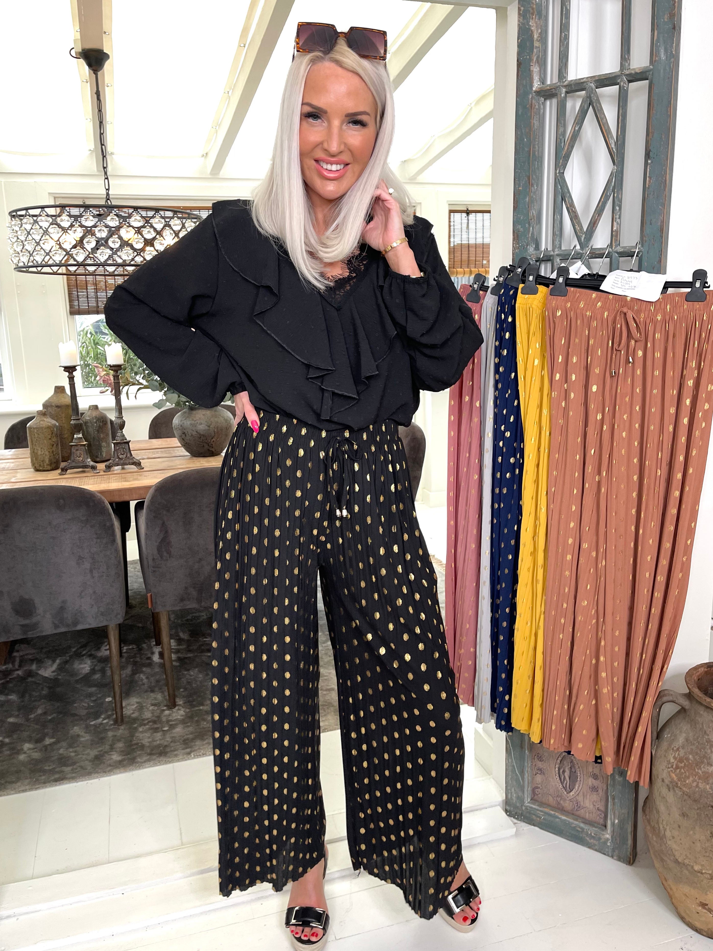 Fahima - Bukser med guld detaljer og plisseringer